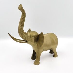 VTG MCM Brass Elephant Statue Trunk Up 8" Decor Good Luck Figurine